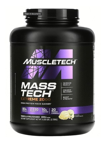 Suplemento En Polvo Muscletech  Mass-tech Extreme 2000 Sabor Vanilla Milkshake En Pote De 2.72kg