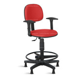 Cadeira Caixa Alta Balcao Secretaria C/ Braco Rv Vermelho