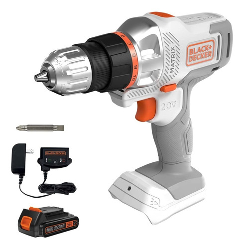 Taladro Destornillador Black + Decker Matrix 20v, 3/8 Color Blanco/naranja