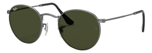 Anteojos De Sol Ray-ban Round Rb3447l Standard Con Marco De Metal Color Polished Gunmetal, Lente Green De Cristal Clásica, Varilla Polished Gunmetal De Metal - Rb3447l00150