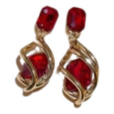 Aretes Pendientes Mujer Fino Delicado Dama Dorado & Rojo