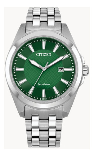 Reloj Citizen Eco-drive Peyten Bm7530-50x Original E-watch Color De La Correa Plateado Color Del Bisel Plateado Color Del Fondo Verde