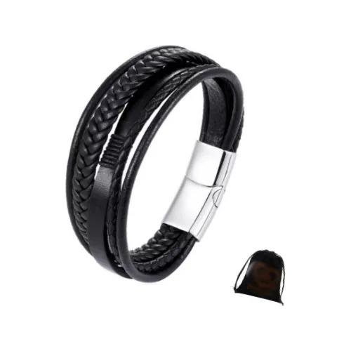 Elegante Hombre Pulsera De Cuero + Hebilla De Plata 925