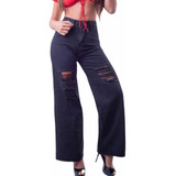 Jeans Mujer Wide Leg, Destroyed, Calce Levanta Cola