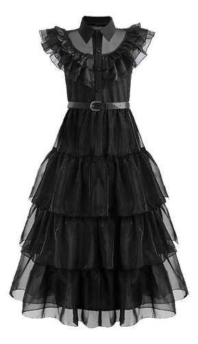 Disfraz De Cosplay De Wednesday Addams Escuela Vestido Baile Negro Chica Halloween Fiesta