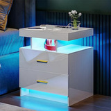 Mesa De Noche Inteligente Con Led Y Cargador, Compatible Con