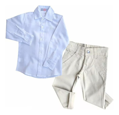 Conjunto Social Calça Sarja Camisa Infantil Menino Criança 