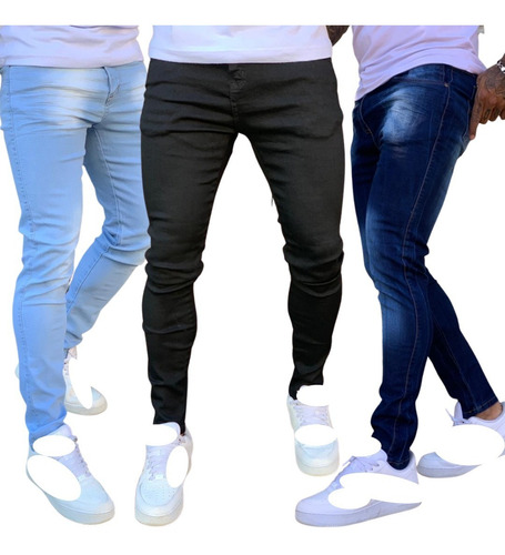 Kit 3 Calça Jeans Masculina Super Skinny Com Lycra Env24h