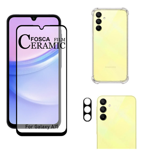 Kit Para Galaxy A15 - Película Fosca + Capa Tpu + Câmera 3d