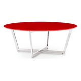 Mesa Centro Moderna Roja Cristal Opaco Y Base Acero Inoxid