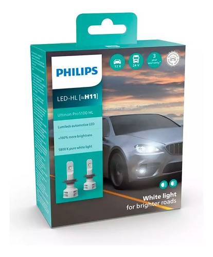 Par Lâmpada  Led Philips Ultinon Pro 5000hl H8 H11 H16 160% 