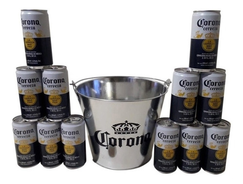 Balde Frapera Cerveza Corona + 10 Latas De Cerveza Corona 