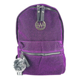 Mochila Feminina Poliéster  Lindo Chaveiro Pompom Reforçada Cor Roxo