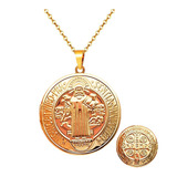 Collar Medalla San Benito Relicario Acero Unisex + Estuche