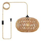 Lmpara Colgante Rattan Con Cable Enchufable, Estilo Granja