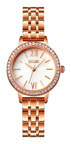 Reloj Mujer Skmei 1711 Acero Minimalista Elegante Clasico Color De La Malla Dorado Rosa/blanco (acero)