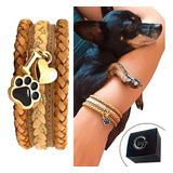 Pulseira Couro Pingente Cachorro Love Dog Pet Dourado Ajuste