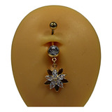 Arete Ombligo Piercing Po1014 Chapa De Oro Zirconia Flor 