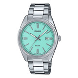 Reloj Casio Tiffany Mtp-1302pd Azul Color De La Correa Plateado Color Del Bisel Plateado Color Del Fondo Turquesa