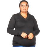 Blusa De Frio Decote V Tricot Feminino Liso Plus Size Trico