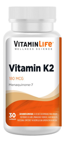 Vitamina K2 180 Mcg 30 Caps - Vitaminlife Sabor Sin Sabor