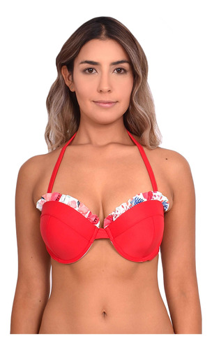 Bikini Sostén Strapless Con Vuelos Color Rojo