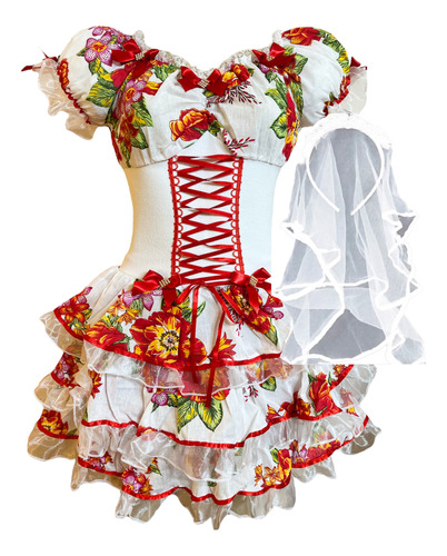 Vestido Noiva De Festa Junina Caipira Quadrilha Laços Luxo