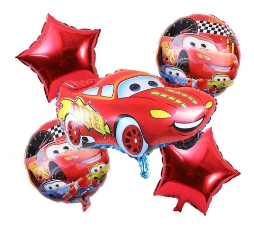 Kit De 5 Globos Metálicos Fiesta Set De Rayo Mc Queen Cars