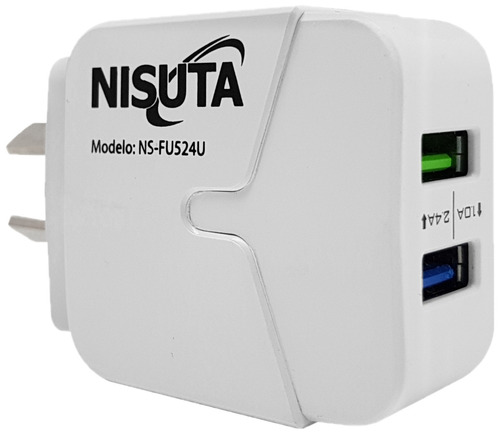 Cargador 220v Rapido Nisuta 2 Puertos Usb 2.4a + Cable Usb C