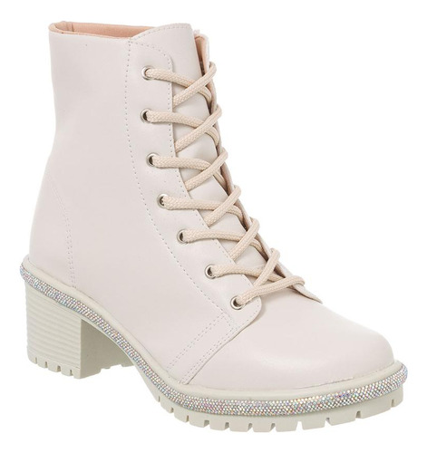 Bota Coturno Tratorado Feminino Strass Cano Curto Leve Moda