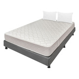 Colchón Doble Espumado Multisleep + Base Cama + Almohadas Color Gris