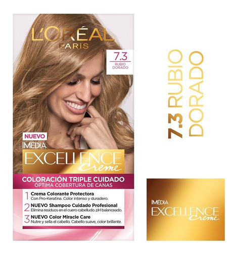 Tintura Permanente Excellence Creme Loreal Paris X 47 Gr Tono 7.3 Rubio Dorado