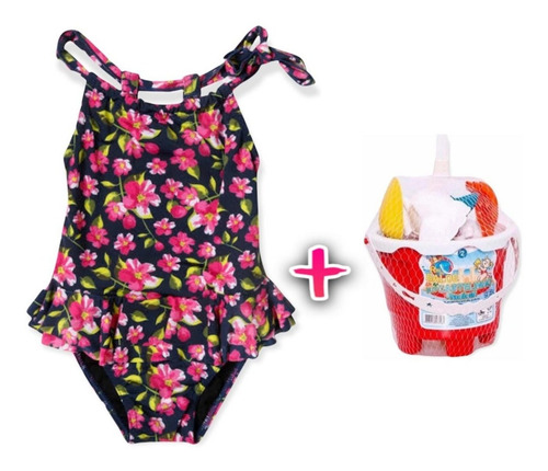 Maio Infantil Menina Proteção Uv + Baldinho De Praia N3