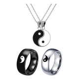 Juego De 4 Anillos Y Collar Yin Yang Para Amigos O Parejas