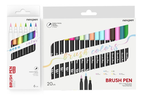 Kit 26 Caneta Lettering Pincel Brush Pen Neon Pastel Newpen