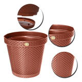 Vaso Grande Redondo Para Jardim 20 L Para Flores Rattan Cor Terracota