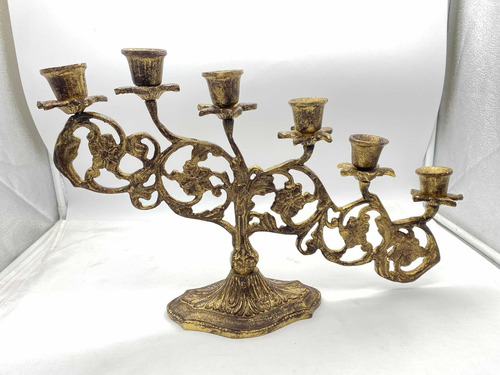 Candelabro 6 Velas Aluminio Patina Dorado