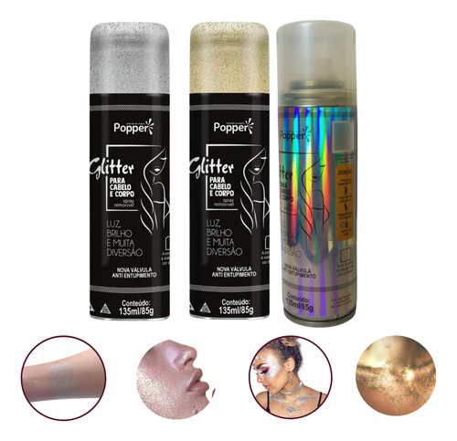 Spray Gliter Para Cabelo Corpo Roupa Glitter Carnaval Festa