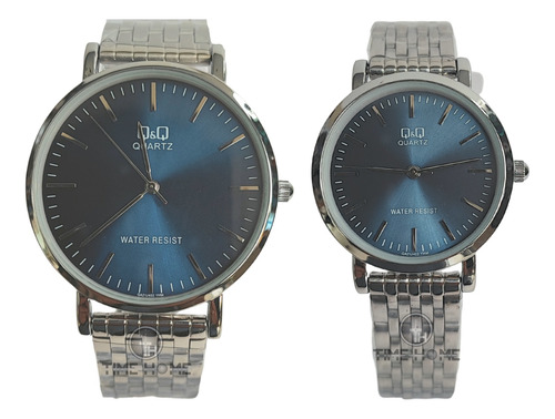 Relojes Pareja Duo Qyq Acero Pv Análogos Quartz Q&q Estuche 