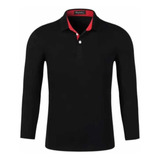 Playera Tipo Polo Manga Larga Moda Slim Fit Calidad Str