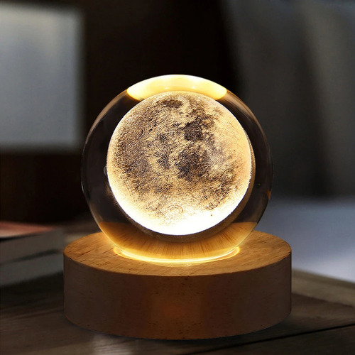 Luz Nocturna Lámpara De Cristal Esfera Planeta Luna