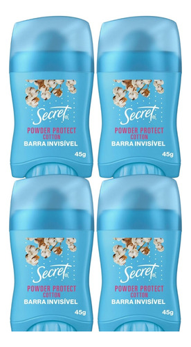 Kit 4 Desodorante Barra Secret Powder Protect Cotton 45g