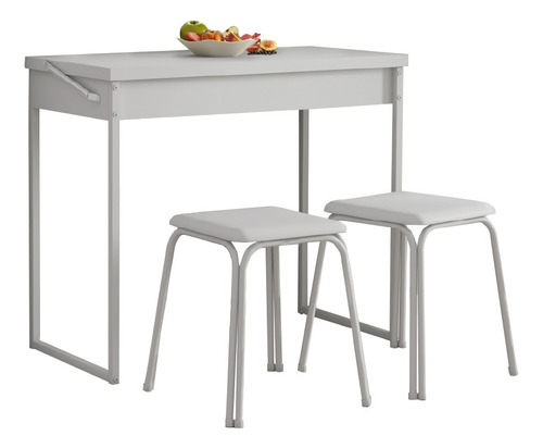 Conjunto Mesa Dobrável Com 2 Banquetas Branco Carraro Desenho Do Tecido Das Cadeiras Liso