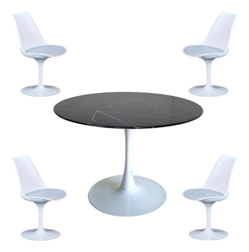 Comedor Tulip Quarzo Con 4 Sillas Tulip Giratoria Moderna