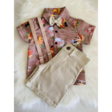 Conjunto Luxo Infantil C/ Bermuda/ Camisa/ Gravata/ Cinto