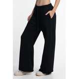 Pantalón Rústico Wide Leg Negro Jogging Básico Mujer Okiwama