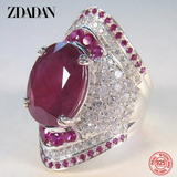 Anillo De Ruby Para Dama De Plata Ley . 925, Joyería De Moda