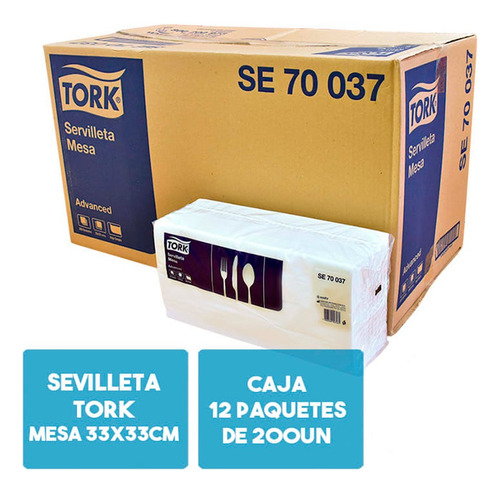 Servilleta Mesa Tork 33 X 33cm 200 Unids 12 Ptes Se70037