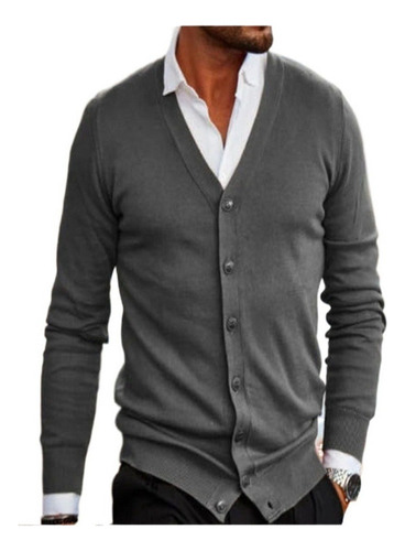 Camisa Slim Casual Hombre, Suéter Cárdigan Negro .