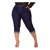 Calça Jeans Capri Feminina Plus Size Cós Alto Com Lycra Top 